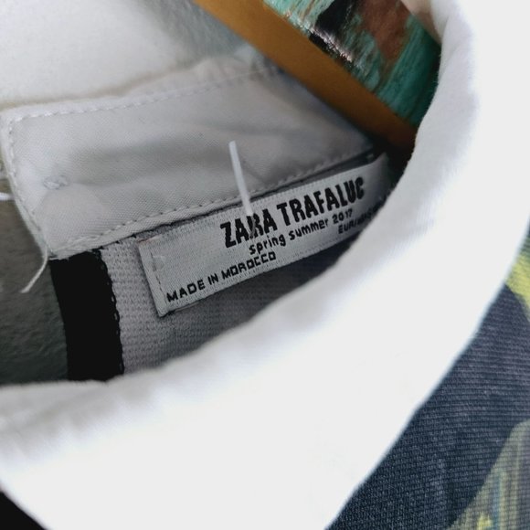 Zara Trafaluc Multi-colored All-over Print Floral Shift White Collared Dress, S - Picture 9 of 9